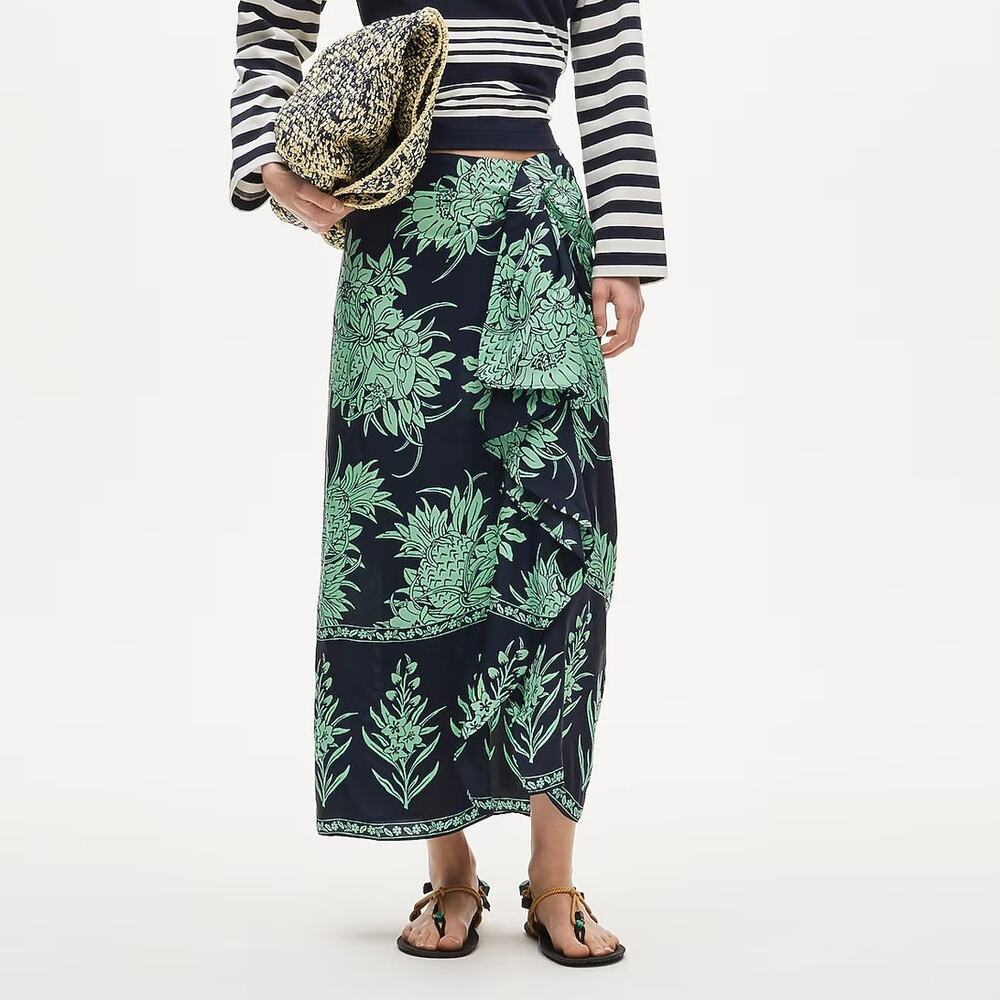 J.Crew Faux Wrap Skirt Pineapple Garden Print Navy Matcha Size 4 NWT